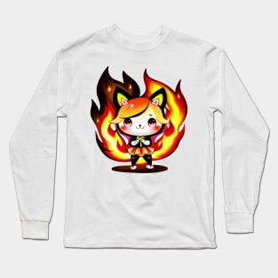 Emberlyn, the Fiery Feline Sprite Long Sleeve T-Shirt